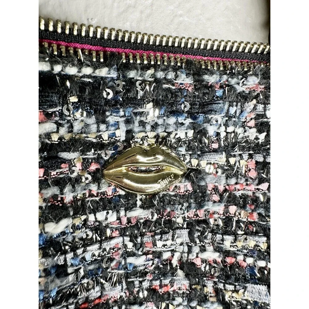 Juicy Couture Satchel Bag Womens Medium Multicolor Tweed Sequin Top Handle Lips